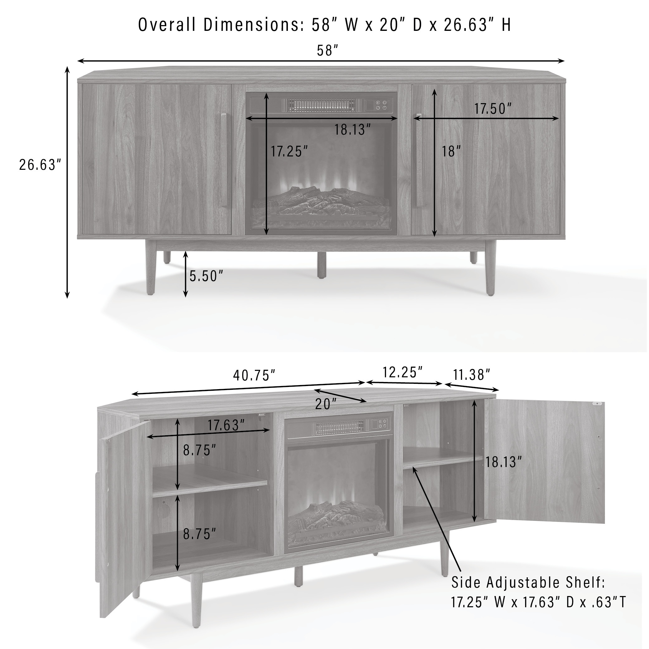 Crosley Liam Corner Fireplace Tv Stand For 65