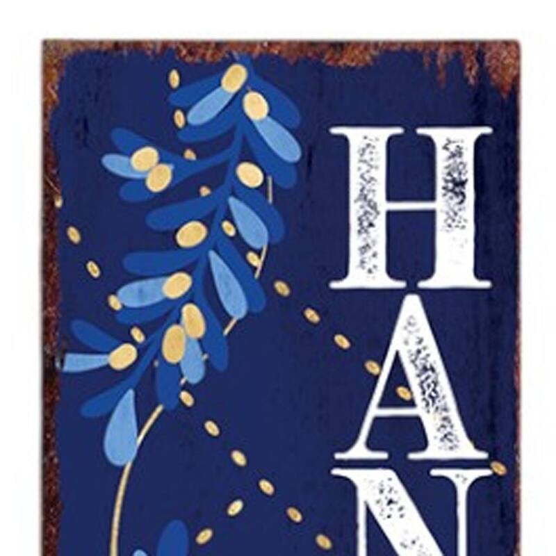HomeRoots 36" Blue White And Gold Hanukkah Tree Solid Wood Porch Sign