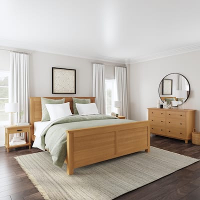 Homestyles 4-Piece Oak Park Brown Wood King Bed, Two Nightstands and Dresser Set