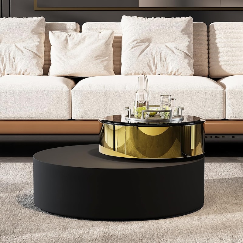 Luxury Round Coffee Table with 2 Tier Rotatable Top Circle Coffee Table with 360° Swivel Top for Living Room Apartment