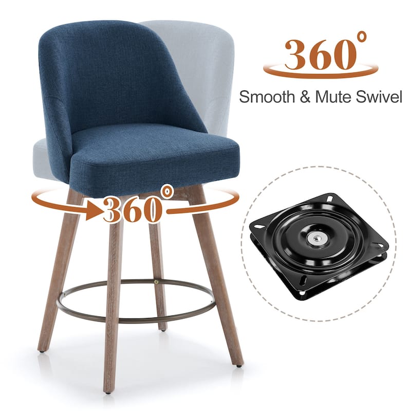 26" Counter Height Swivel Bar Stool, Upholstered Counter Stools - 39.37" (H) x 22.44" (D) x 21.65" (W)