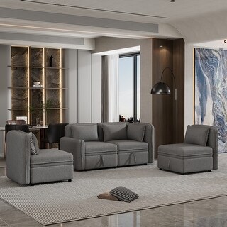 Module Section Sofa Module Sofa Set 4 Seater Sectional Sofa w/ Storage Space & Pillows ...
