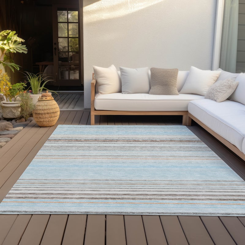 Machine Washable Indoor/ Outdoor Ombre Stripes Chantille Rug