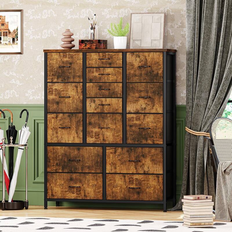 Dresser for Bedroom with 15 Drawers,Tall Dresser Chest of Drawers - Brown