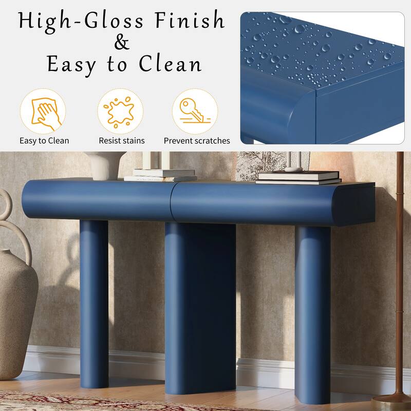47.6" Modern Painted Entryway Table, Narrow Sofa Table with 2 Curved Drawers, Hallway Table with Geometric Legs