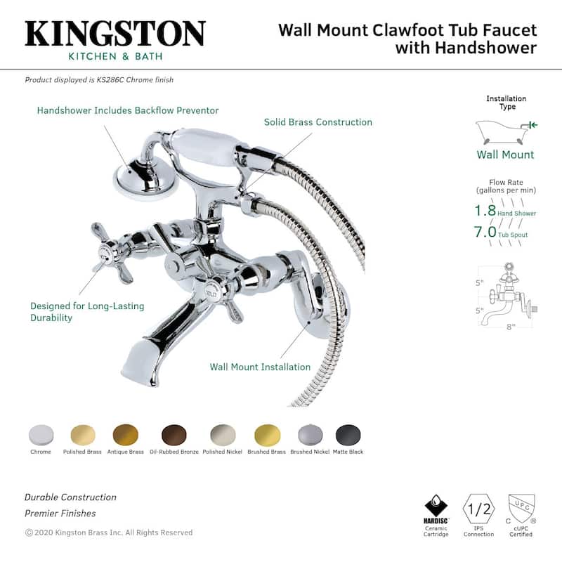 Kingston Brass Essex Wall Mounted Clawfoot Tub Filler with Built-In