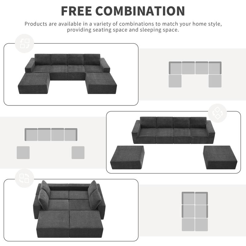 Modular U Shaped Sectional Sofa, Cloud Chenille Sectional Couch