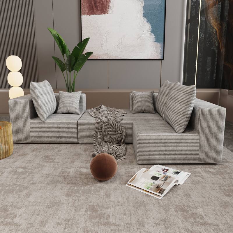 Gray Corner Combination Sofa, Fabric & Foam, 107x39x26 inches, 152 lbs