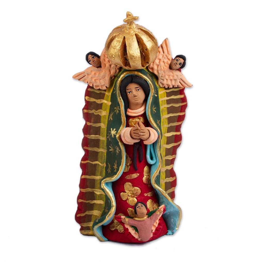 Novica Handmade Angelic Guadalupe Ceramic Sculpture