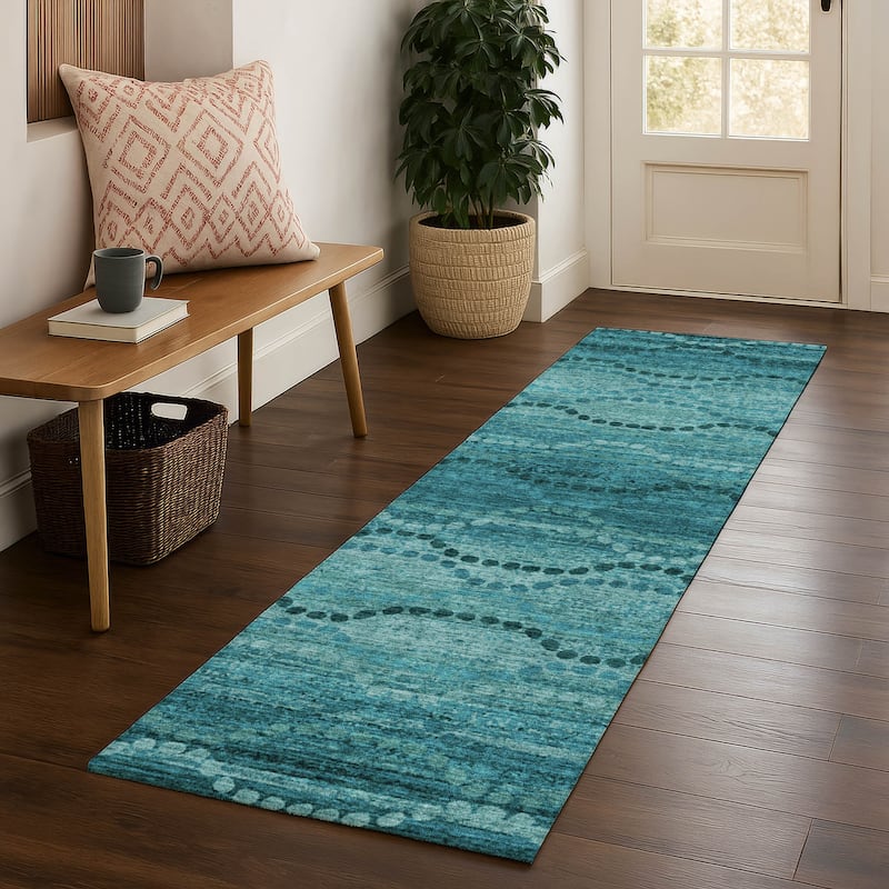 Premium Washable Super Soft Boho Stripes Mayfield Rug - Turquoise - 2'3" x 7'6"