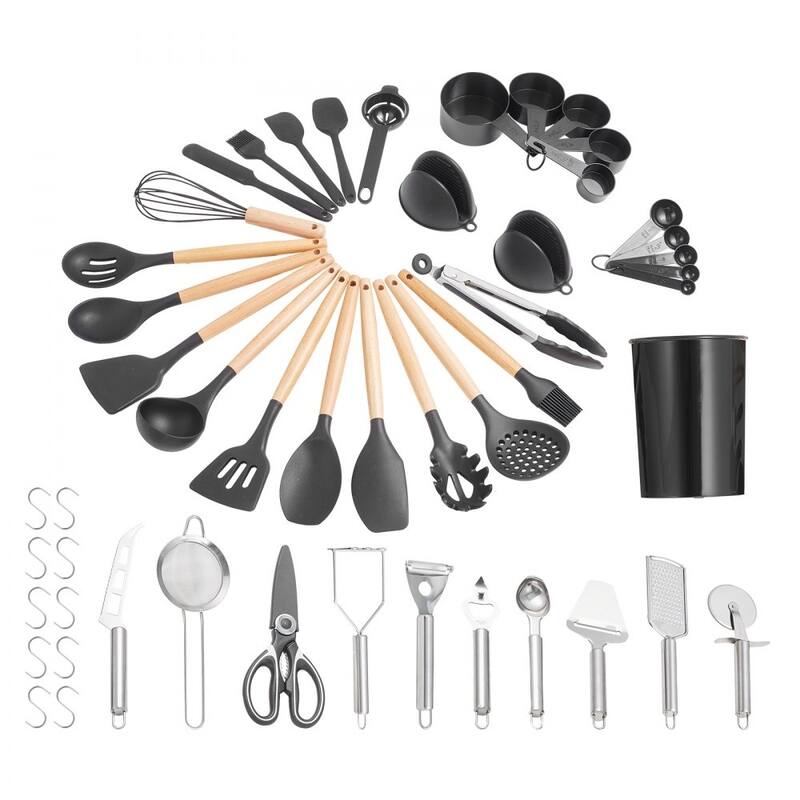 Silicone Non-Stick Kitchen Utensil Set with Wooden Handle and Heat-Resistant Cooking Tools