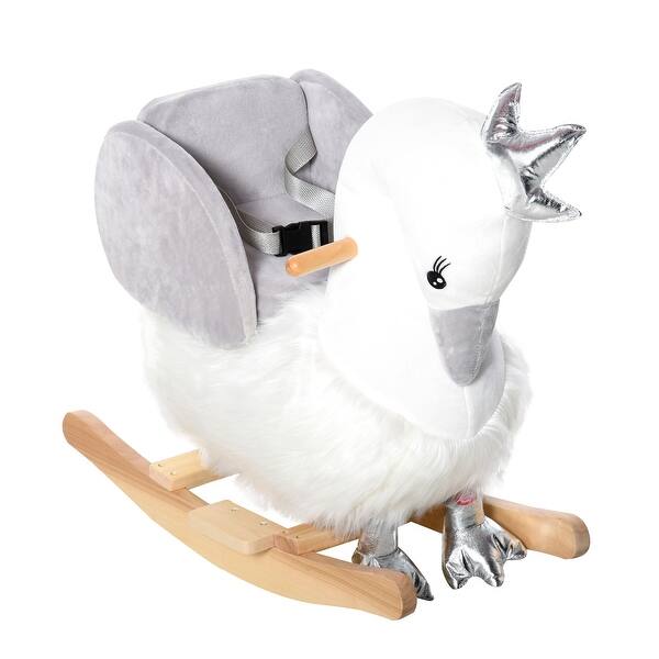 slide 2 of 8, Swan-Inspired Toddler Rocking Horse with Plush Comfort, Safety Belt, and Sound Feature for Ages 18-36 Months White