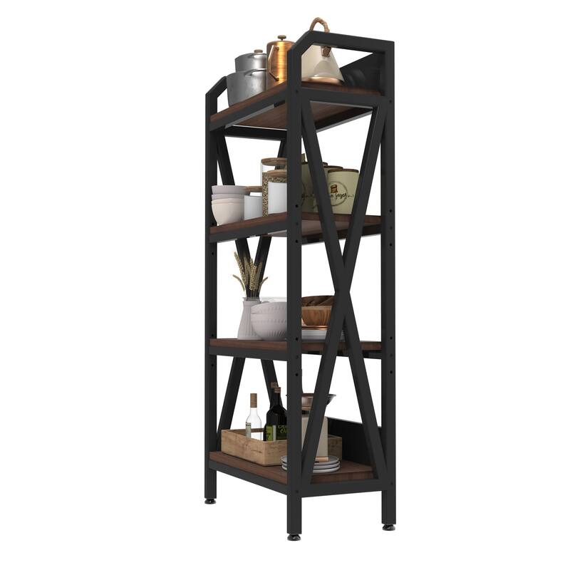 56.30''Bakers Rack 4-Level Storage Shelves Mental and Wooden Kitchen Shelves,Kitchen Organizers and Storage,25.60'' Length