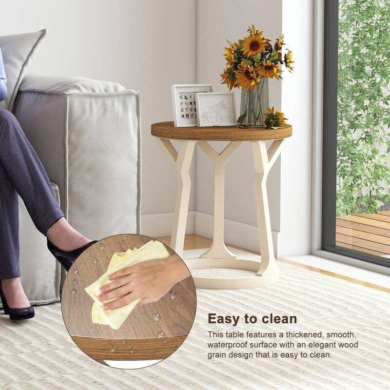 Kinbor Farmhouse End Table - Round Pedestal Side Table, French Country Style Bedroom Side Table