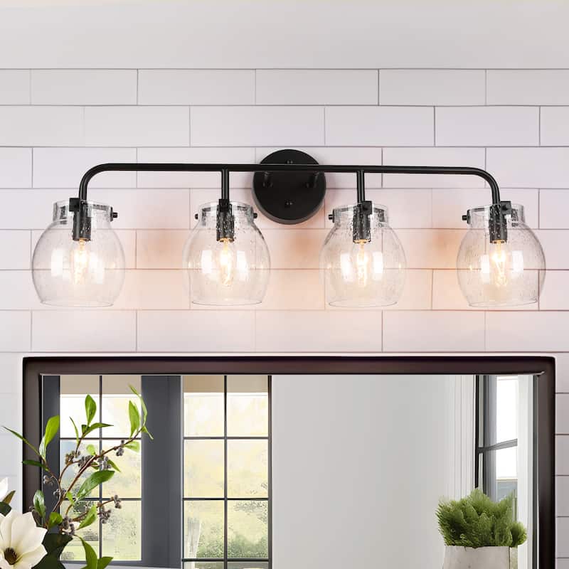 Olia Modern Farmhouse Bathroom Vanity Light Black Glass Wall Sconces