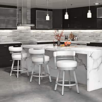 Tempo Furniture Seaside Swivel 26" Counterstool Counter Stool Opaque Light Powder Coat Finish & Aspen Pure White Vinyl