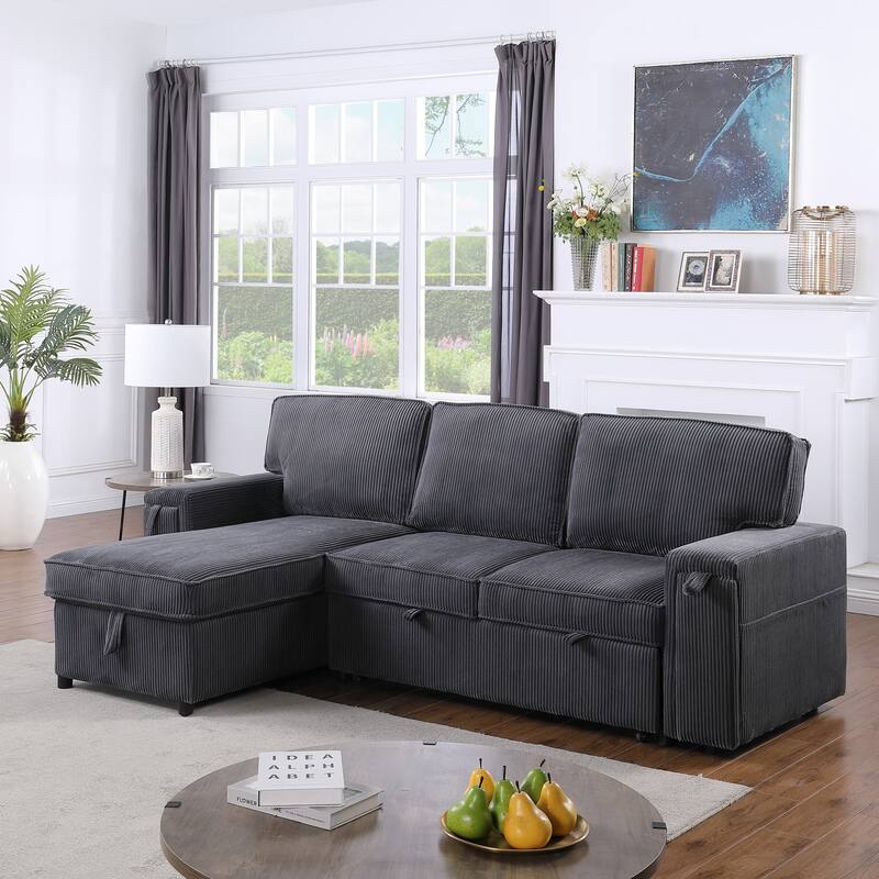 Convertible Upholstery Sleeper Sectional Sofa Bed with Storage Chaise