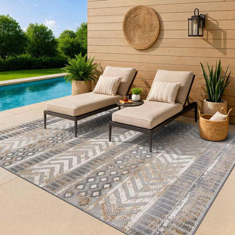 World Rug Gallery Distressed Geometric Indoor/Outdoor Area Rug