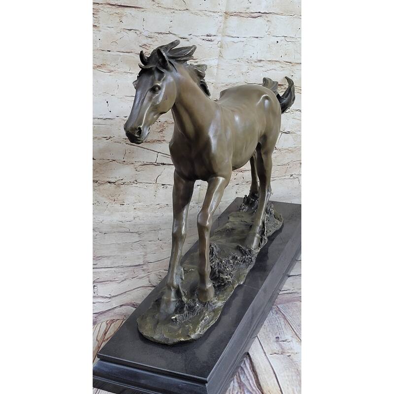 Galloping Stallion Horse Bronze Statue Sculpture Figure Pj Mene Marble Base 15 Inches X 24 Inches
