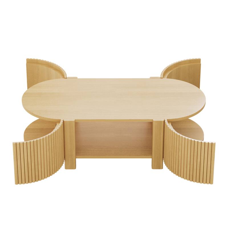 47" Coffee Table for Living Room, Wood Center Table, Tea Table, Storage Table with Sliding Doors, Modern Oval End Table