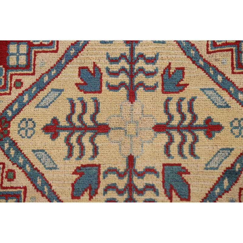 Geometric Red Kazak Area Rug Hand-Knotted Oriental Wool Carpet - 6'8" x 10'2"