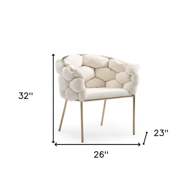 Modern Velvet Upholstered Arm Dining Chair with Brass Metal Legs and Solid Back for Living Room or Office - 32”H x 26”W x 23”D