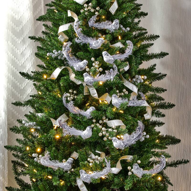 6" Velvet Feather Bird Clip Ornament Set of 12