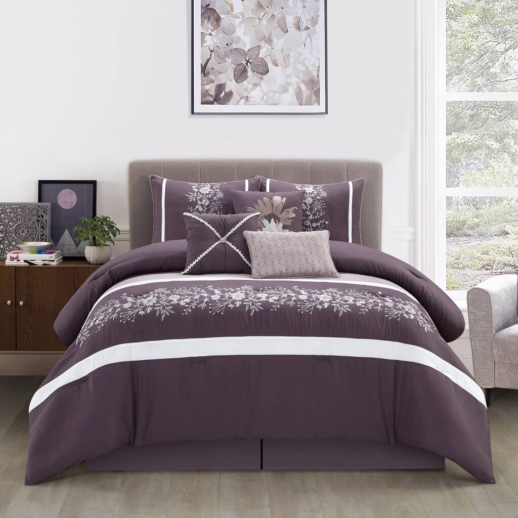 Nanshing Violet Glam Floral 7 Piece Comforter Set