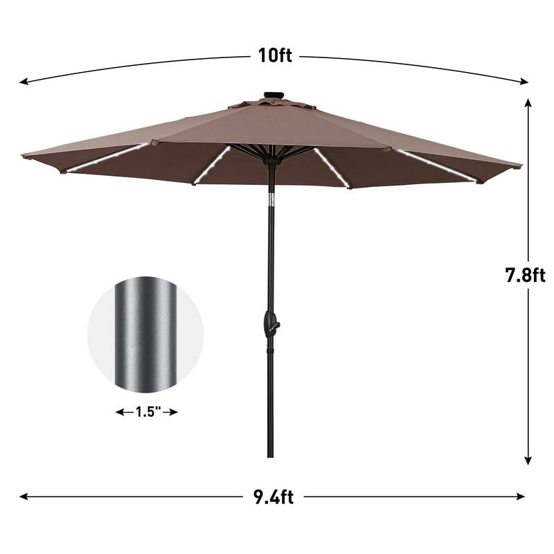 Autlaycil 10FT Solar Power LED Lights Patio Umbrella