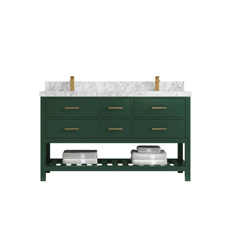 Willow Collections 60 in. W x 22 in. D Parker Double Sink Bathroom Vanity with Countertop - 2" Carrara Marble - Lafayette Green