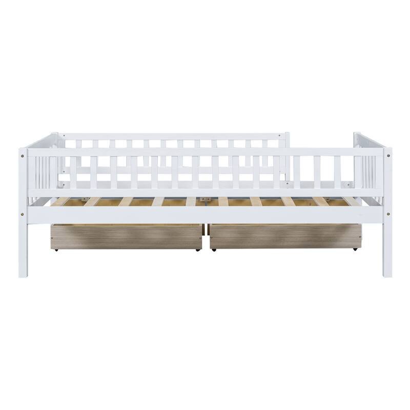 Twin Size Daybed with Two Drawers, White, Space-saving and Multi-functional Design