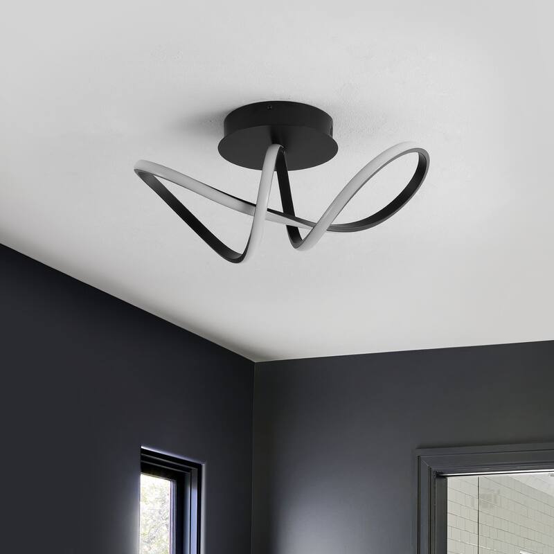 Euphoria 19.5" 1-Light Modern Minimalist Aluminum Loop Integrated LED Semi Flush Mount, by JONATHAN Y - 19.50