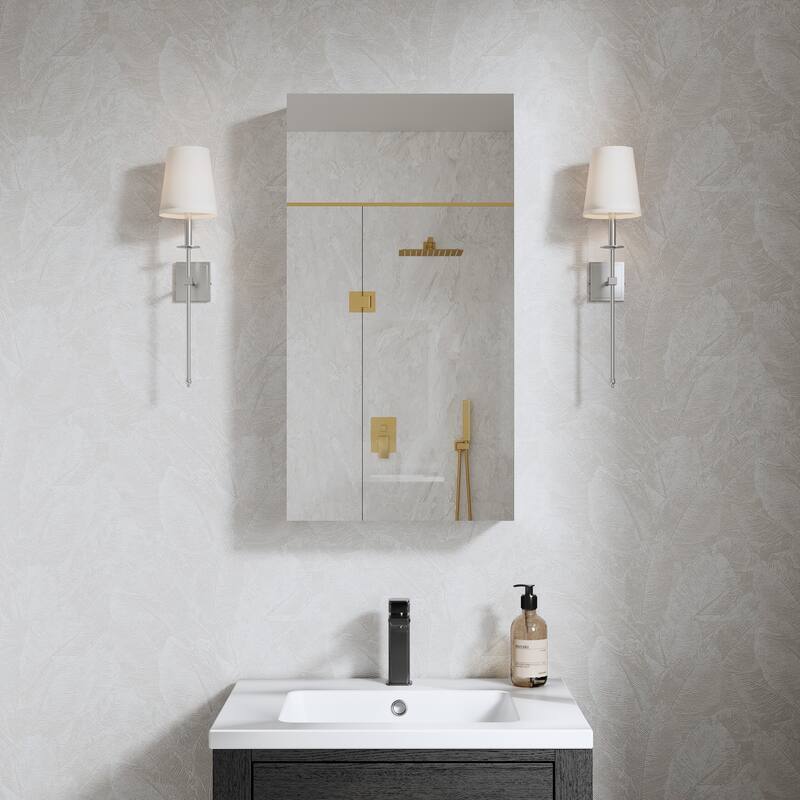 Recessed or Surface Wall Mount Bathroom Medicine Cabinet With Adjustable Glass Shelves - 16''W X30"H,Right Door Open