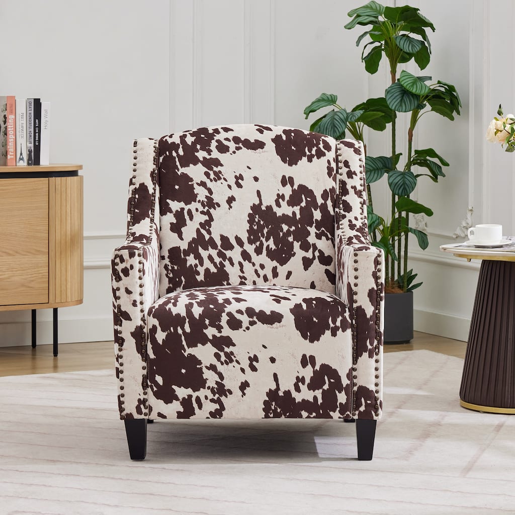 Velvet Upholstered Accent Chair, Lounge Reading Chair with Tufted Backrest, Single Sofa Chair with Nailhead Trim & Wooden Legs