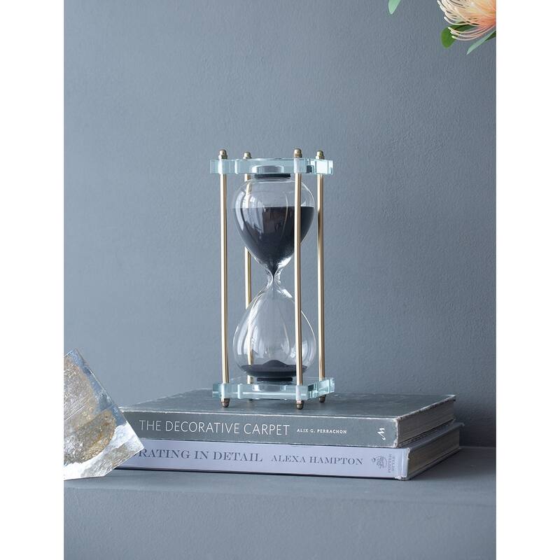 3x3x10" Black Hourglass, Framed with Crystal Stand, 30min