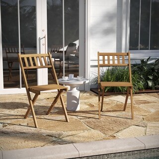 Indoor/Outdoor Solid Acacia Wood Folding Bistro Chairs - Set of 2