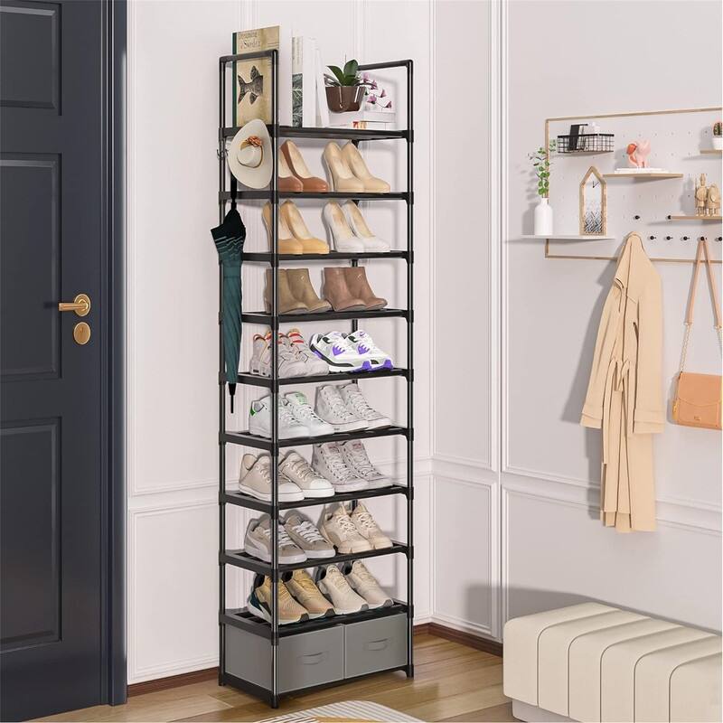 Tall Shoe Rack Narrow 10 Tier Shoes Rack - 11.8"D x 17.7"W x 78.7"H