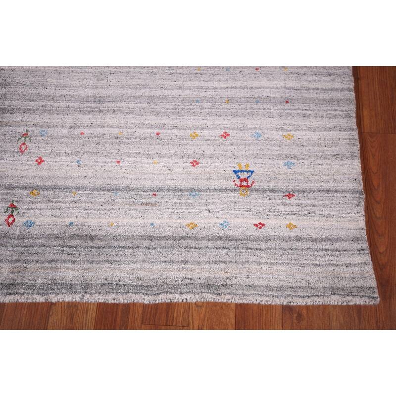 Tribal Striped Gabbeh Indian Area Rug Handmade Wool Carpet - 5'2"x 7'9"