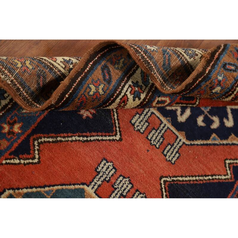 Orange Geometric Bakhtiari Vintage Persian Wool Carpet - 3'0" x 12'1"