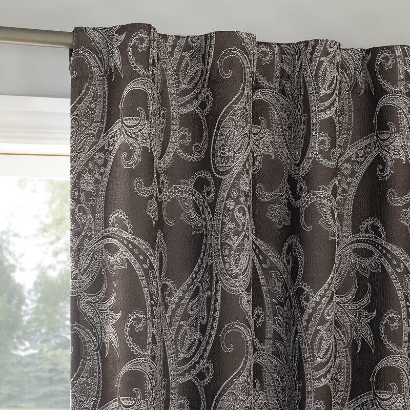 Sun Zero Pedra Paisley Embroidery Total Blackout Back Tab 1-Piece Curtain Panel, Single Panel - 40" x 96" - Chocolate Brown