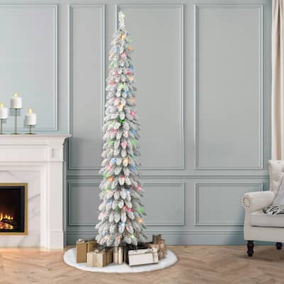 Puleo International 7 ft Pre-Lit Flocked Artificial Alpine Pencil Tree
