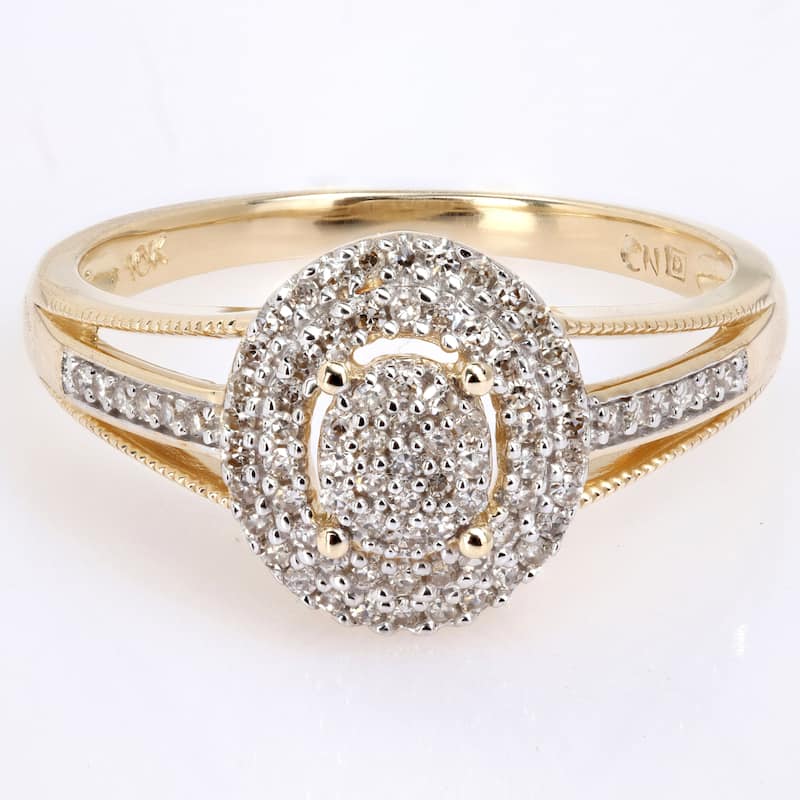 Miadora 1/4ct TDW Diamond Double Halo Split Shank Ring in 10k Yellow Gold