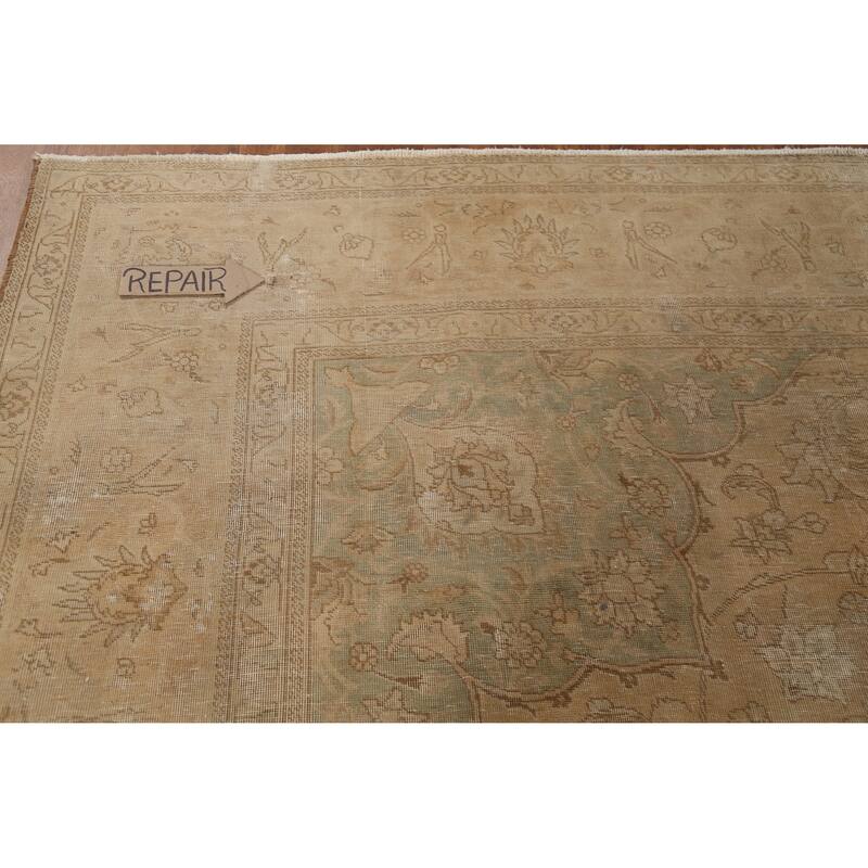 Hand Knotted Oriental 100% Wool Carpet Traditional Floral Oranges & Rust Tabriz Area Rug - 13' 0'' X 9' 9''