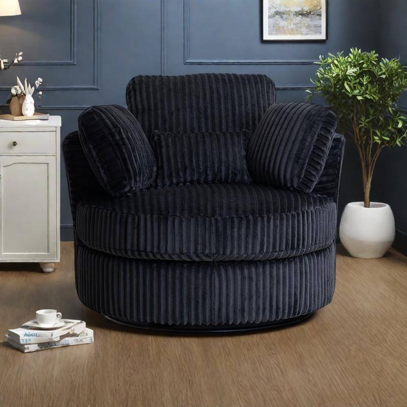 Corduroy 360° Swivel Barrel Chair with 4 Pillows and 400lb Weight Capacity - Black