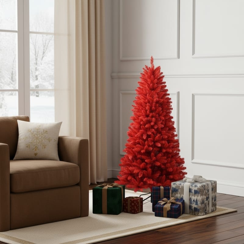 HomeRoots 5' Red Full Fir Christmas Tree - 32.00 in. x 60.00 in. x 32.00 in. - Red - 5 Foot