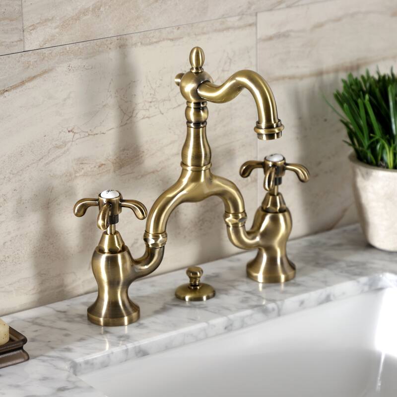 French Country Bridge Bathroom Faucet with Brass Pop-Up
