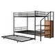 preview thumbnail 19 of 21, Artsy Twin Over Full Metal Bunk Bed, Versatile Bed Configuration with Trundle and Lateral Storage Ladder and Wardrobe