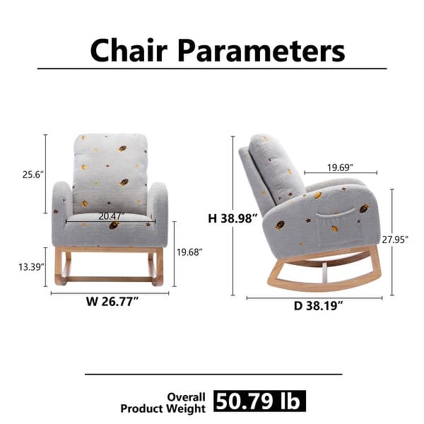 dimension image slide 5 of 6, Nursery Rocking Chair High Back Accent Rocker for Living Room