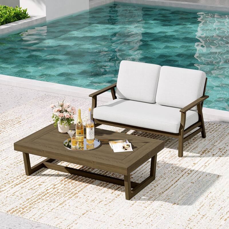 2-Piece Teak Outdoor Loveseat Set with Table.