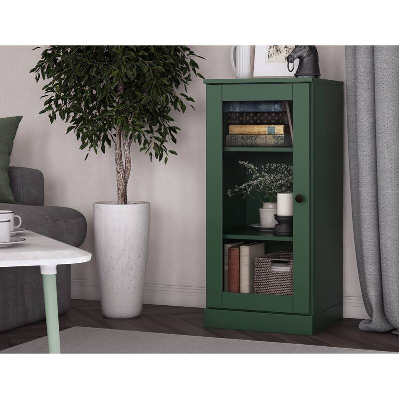 Palace Imports 100% Solid Wood 3-Shelf Bookcase with Clear Glass Door and Adjustable Shelves - Green